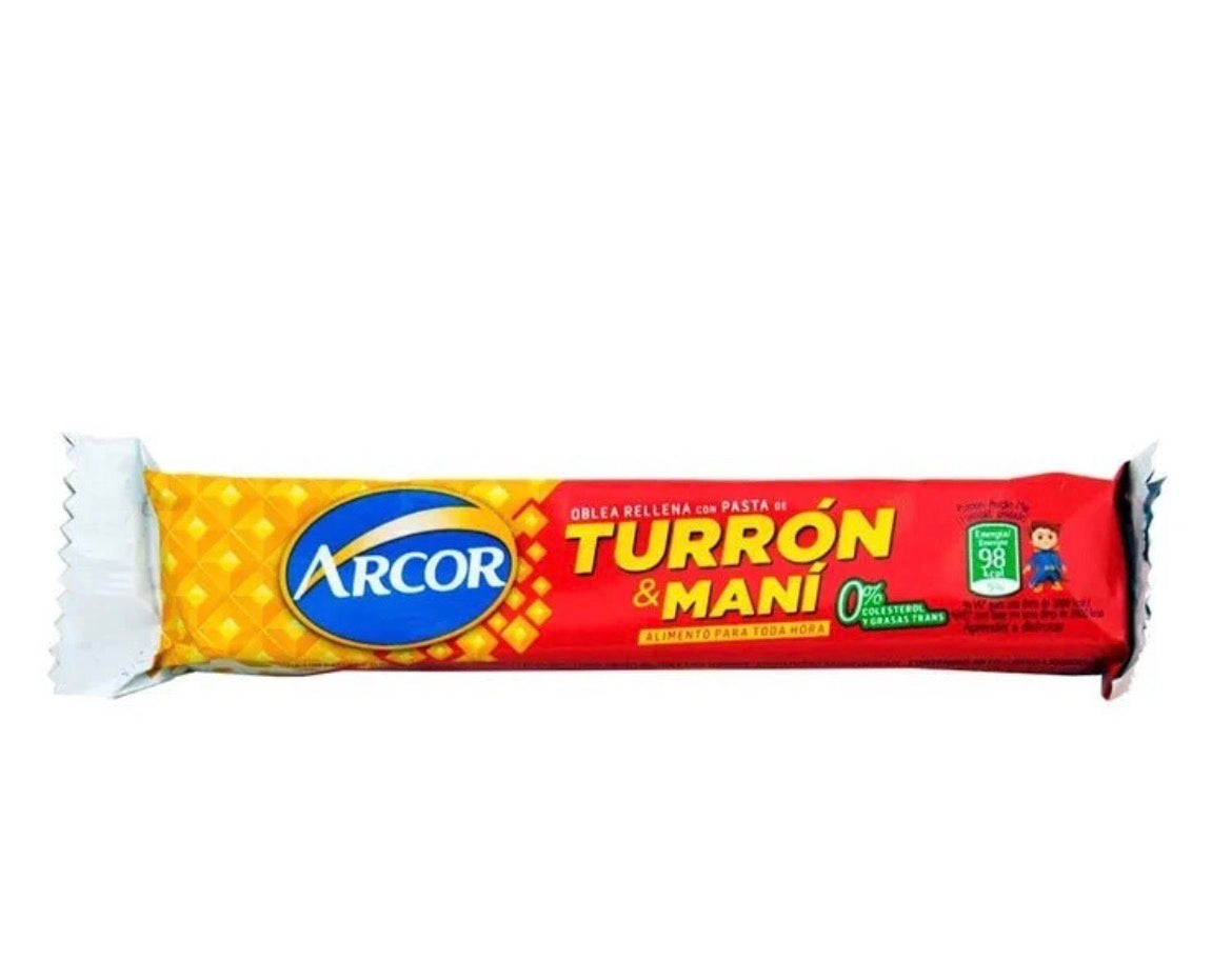 Turrón & Maní Arcor Bar with Hard Peanut Cream and Biscuit Wholesale Bulk Box, 25 g