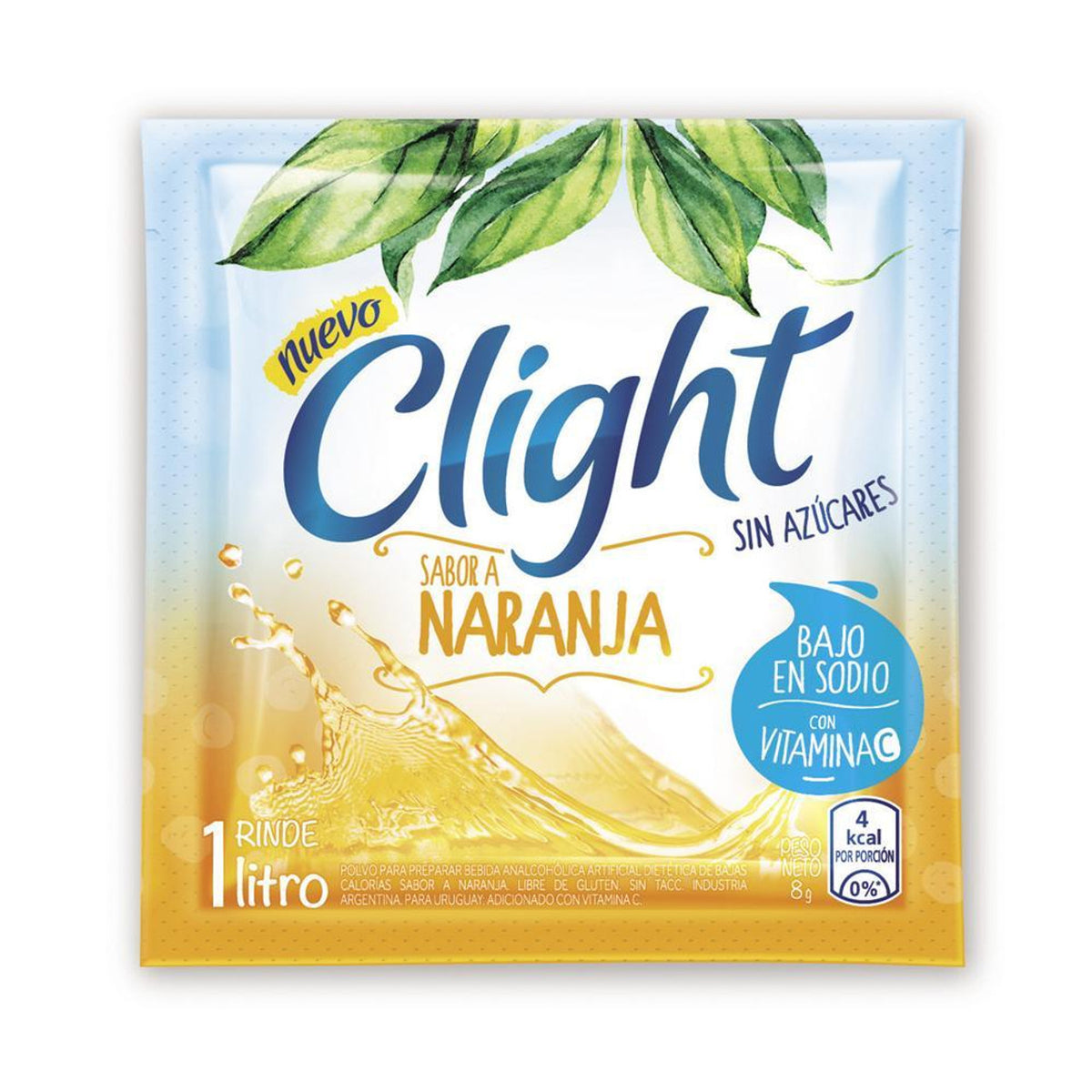 Jugo Clight Naranja Powdered Juice Orange Flavor No Sugar, 8 g  (box of 18)